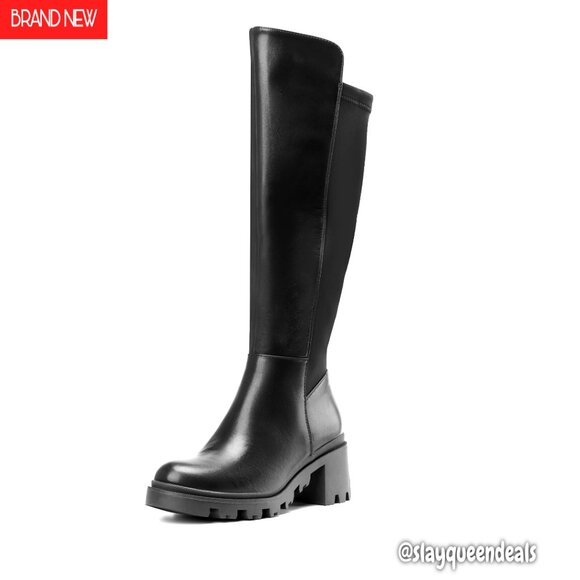 Knee High Platform Boots Round Toe Stretch Elastic Back Comfortable Walking